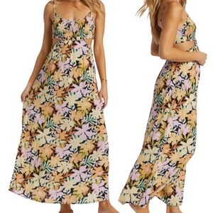 New Billabong True Desire‎ Women's Maxi Dress Cutout Smocked Floral Size M